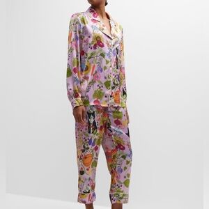 Karen Mabon Silk Pajama Set Garden Of Earthly Delights Sz XS Pink Whimsy Easter